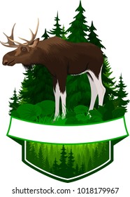 vector woodland emblem with moose bull