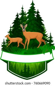 vector woodland emblem with roe deers