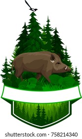 vector woodland emblem with wild hog boar and magpie