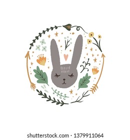 Vector Woodland Nursery Rabbit Print, Girl Art, Animal Decor