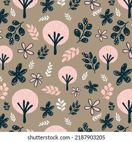 Vector woodland pattern. Creative height detailed background. Perfect for kids apparel, fabric, textile, nursery decoration, wrapping paper.Vector Illustration