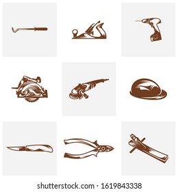 Vector woodworker tools icon set, Design Symbol, Illustration