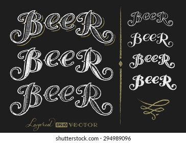 Vector word beer on blackboard. Eps10. Transparency used. RGB. Global colors. Gradients free. Each elements are grouped separately
