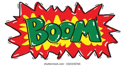 Vector word BOOM freehand doodle for comic.Drawing word BOOM.