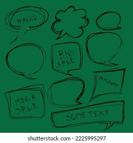 Vector word bubbles on a blackboard. it looks like chalk, a pencil. realistic texture. isolated background. for any of your text.