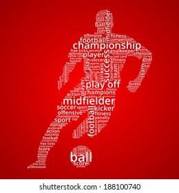 Vector word cloud concept of football player on red background