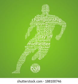 Vector word cloud concept of football player on green background
