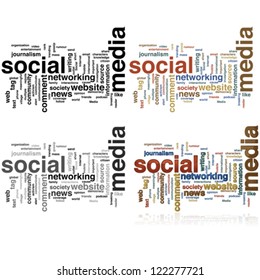 Vector word cloud made with social media terms, in four different styles