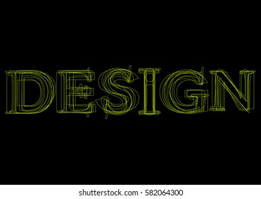 Vector word design,  green light on black background