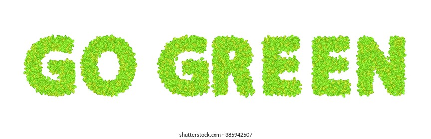 vector word go green with leaves on a white background