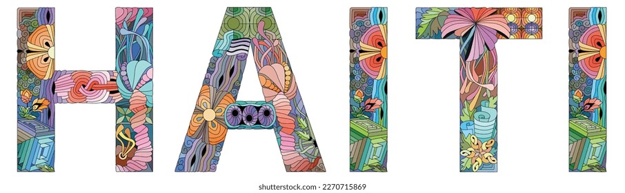 Vector word Haiti. Hand-painted art design. Illustration for t -shirt design, tattoo and other decorations