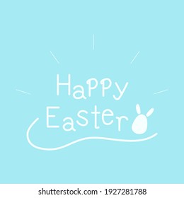 Vector - Word "Happy Easter" with rabbit. White silhouette on blue background. Simple style. Can be use for  poster, invitation card, web.