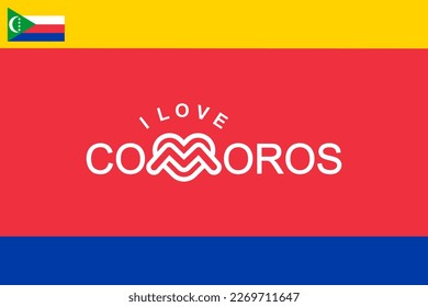 Vector ist das Wort "I LIVE COMOROS". Rot, BLAU und GELB.