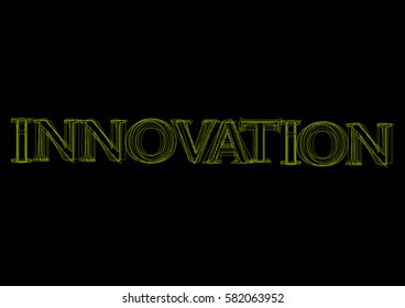 Vector word innovation,  green light on black background