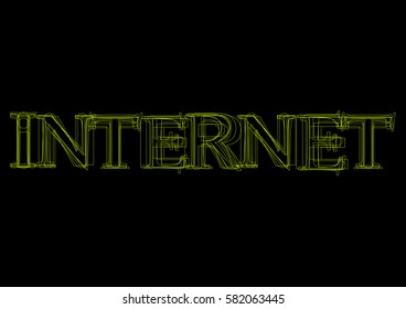 Vector word internet,  green light on black background
