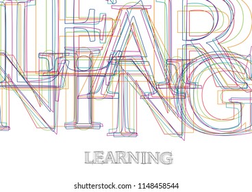 Vector word Learning, made with colorful lines in confusion