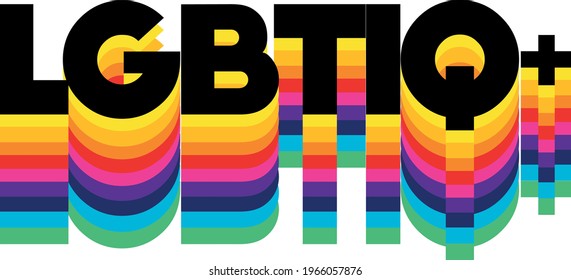 Vector word LGBTIQ with retro rainbow effect