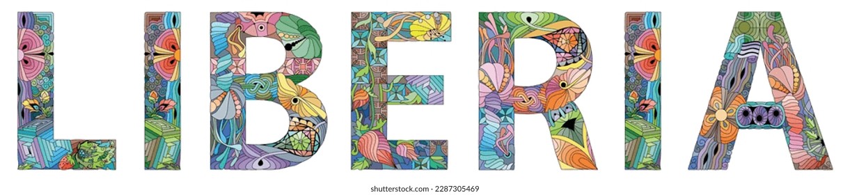 Vector word Liberia. Hand-painted art design. Illustration for t -shirt design, tattoo and other decorations