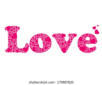 vector word "love" made of small hearts