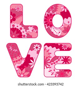 Vector word love painted pink