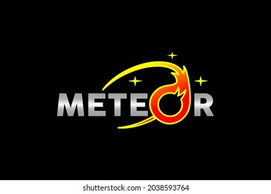 vector is the word "Meteor". On the letter O is the meteor logo. Black Background.