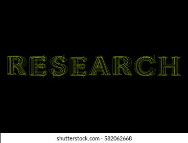Vector word research,  green light on black background