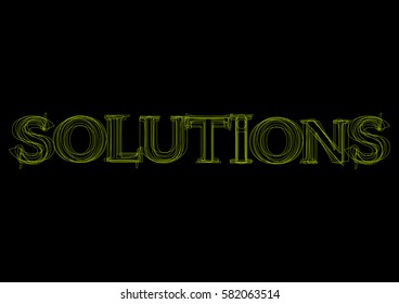 Vector word solutions,  green light on black background