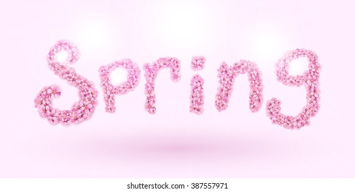 Vector word spring floral font blossom sakura flovers