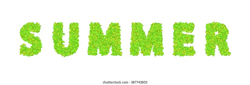 vector word summer with leaves on a white background
