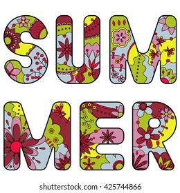 Vector word summer painted colorful