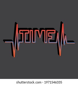 vector word "time" from volumetric letters in the form of a continuous line of the cardiogram. beautiful bright inscription for printing on stickers, posters, T-shirts