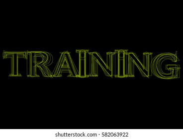 Vector word training,  green light on black background
