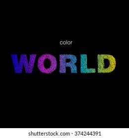 vector word WORLD consisting of rainbow chaotic lines