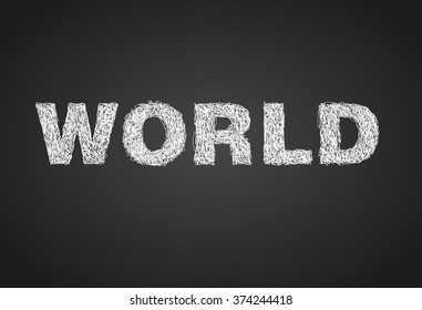 vector word WORLD consisting of white chaotic lines