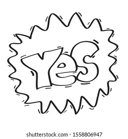 Vector word YES freehand doodle for comic.Drawing word YES.