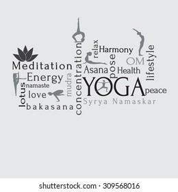 Vector wordcloud of yoga