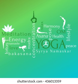 Vector wordcloud of yoga