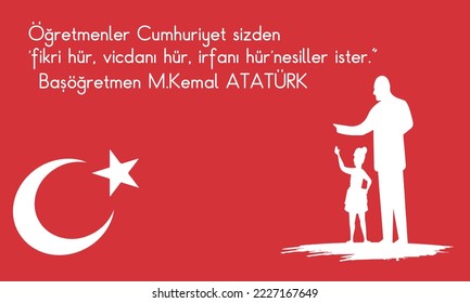 Vektor mit den Worten des Kopflehrers Schnafa kemal atatürk und sich selbst für den 24. November Lehrertag
