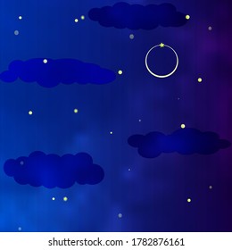 vector work dark blue sky with lunar eclipse with stars. the work shows the cloudy structure of the sky and the lunar eclipse.