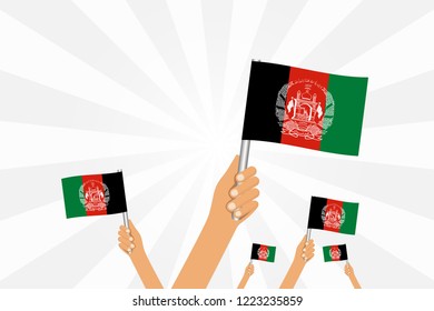 Vector work done as Afghan flags in the hands of people