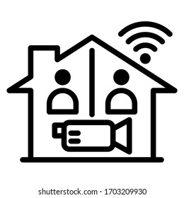 Vector is work at home outline icon with vdo conference termwork and internet wifi on white background.