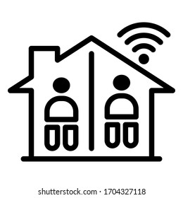 Vector is work at home outline icon with social distancing and internet wifi on white background.