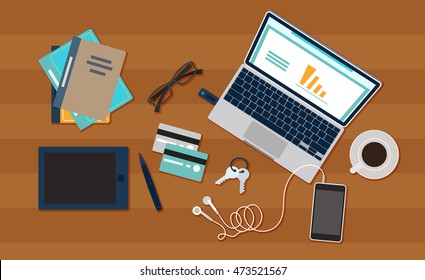 Vector work place with brown background