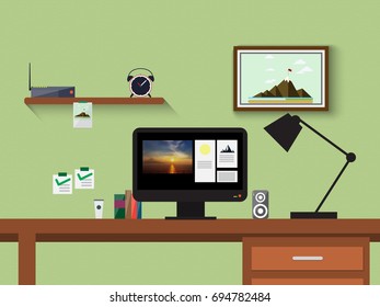 vector work space concept on travel service screen background