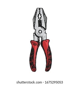 Herramientas de trabajo vectorial esbozan iconos para la reparación de la casa. alicates