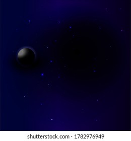 vector work in which the planetary eclipse in cosmic space with stars is presented, another cosmic hole is presented