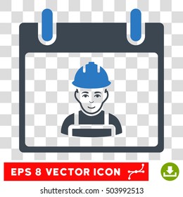 Vector Worker Calendar Day EPS vector icon. Illustration style is flat iconic bicolor smooth blue symbol on a transparent background.