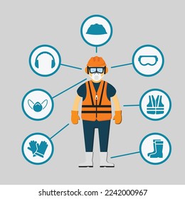 Vector worker health and safety. illustration of accessories for protection