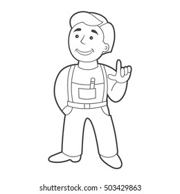 Vector worker man in cartoon style. Outline.