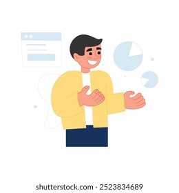 vector of Worker man explain or presenting about his job in office
